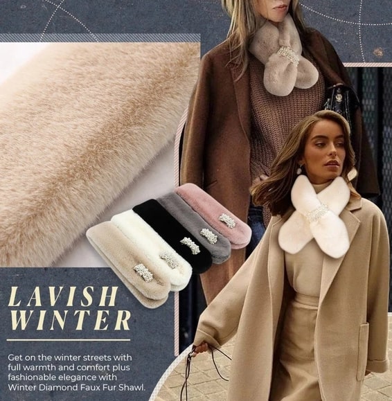 Zimní diamantový šátek z umělé kožešiny - Image 3